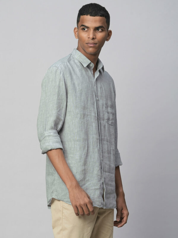 Men's Grey 100% Linen Linen Regular Fit Long Sleeved Shirt