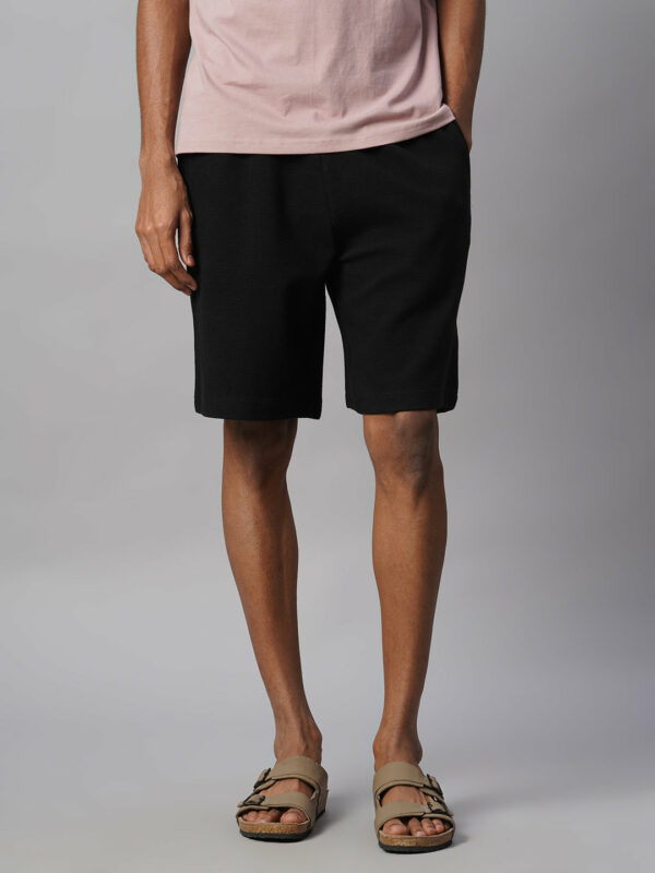 Men's Black 100% Cotton Regular Fit Knit Shorts