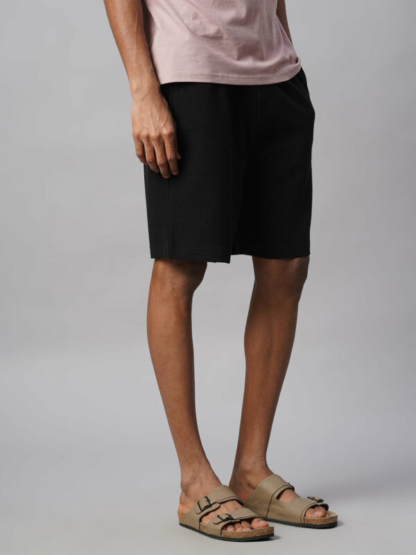 Men's Black 100% Cotton Regular Fit Knit Shorts