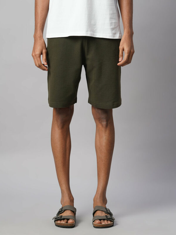 Men's Green 100% Cotton Regular Fit Knit Shorts