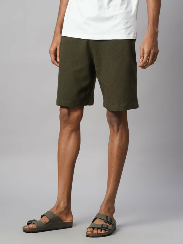 Men's Green 100% Cotton Regular Fit Knit Shorts