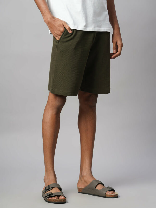 Men's Green 100% Cotton Regular Fit Knit Shorts