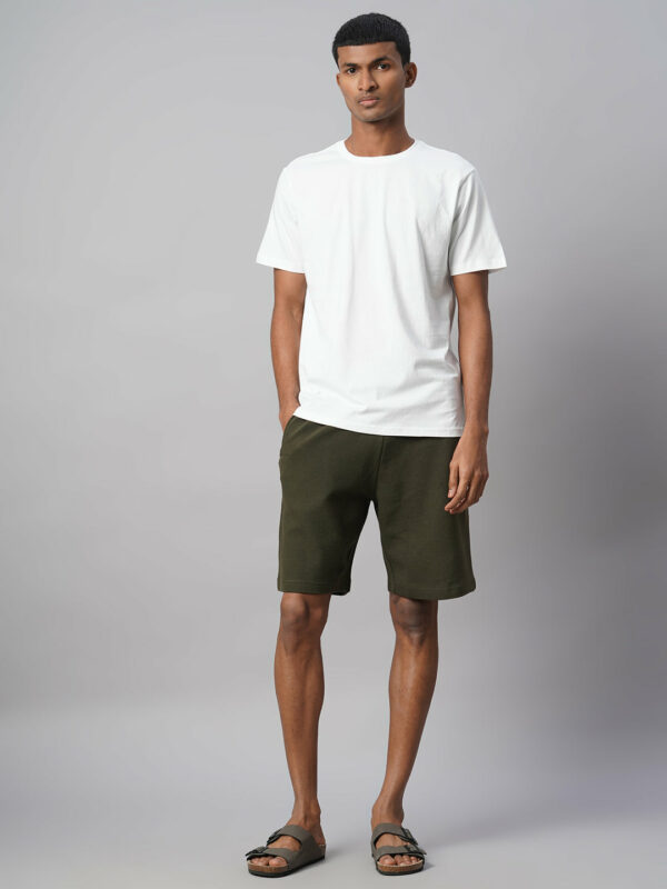 Men's Green 100% Cotton Regular Fit Knit Shorts