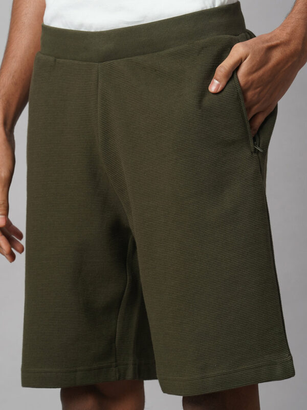 Men's Green 100% Cotton Regular Fit Knit Shorts