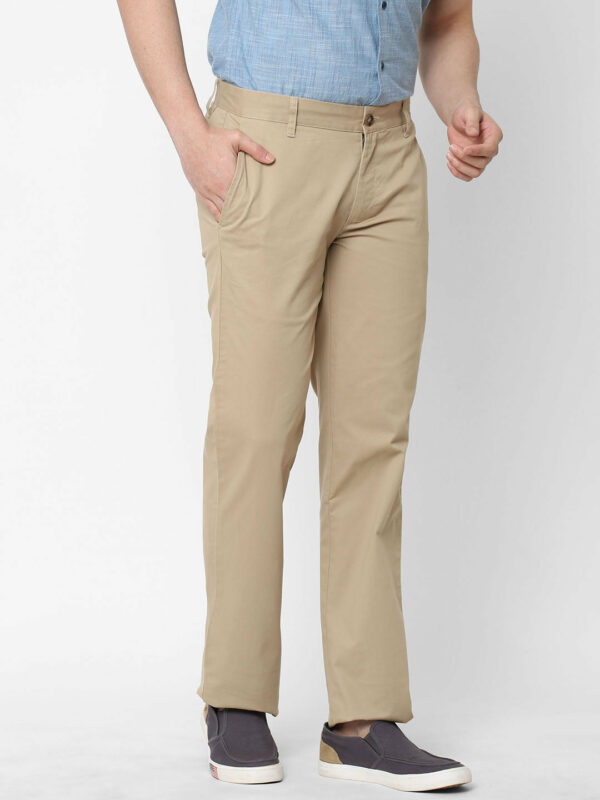 Men's Cotton Lycra Khaki Regular Fit Pant
