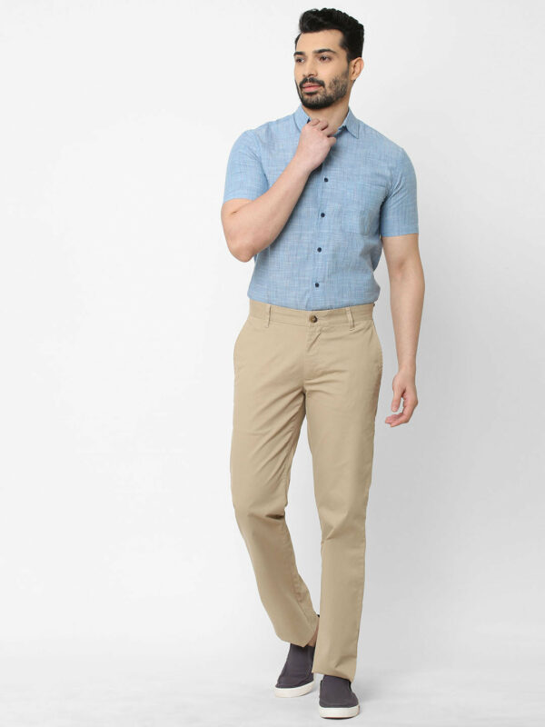 Men's Cotton Lycra Khaki Regular Fit Pant
