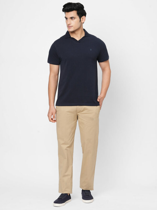 Men's Khaki Cotton Lycra Regular Fit Pant
