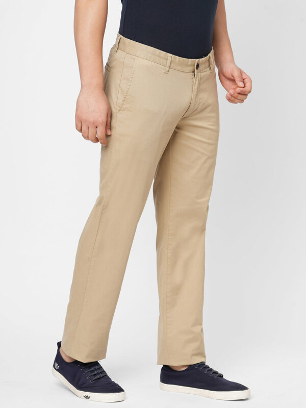 Men's Khaki Cotton Lycra Regular Fit Pant