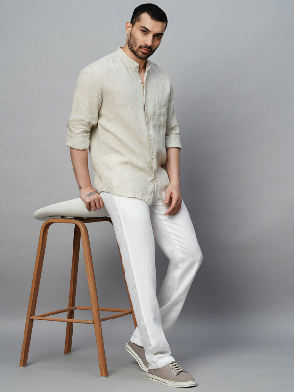 Men's White 100% Linen Regular Fit Pant