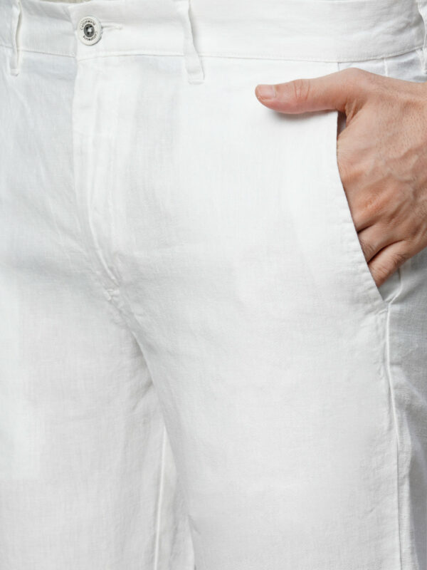 Men's White 100% Linen Regular Fit Pant