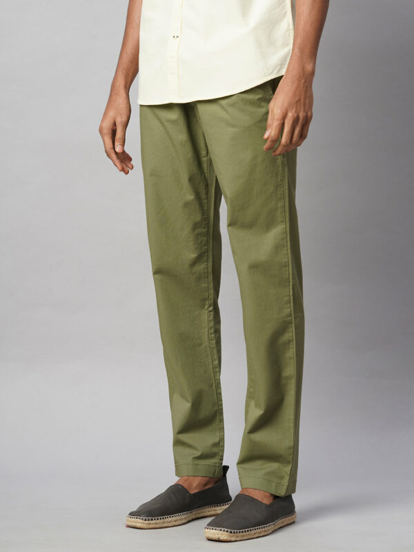 Men's Olive Cotton Lycra Regular Fit Pant