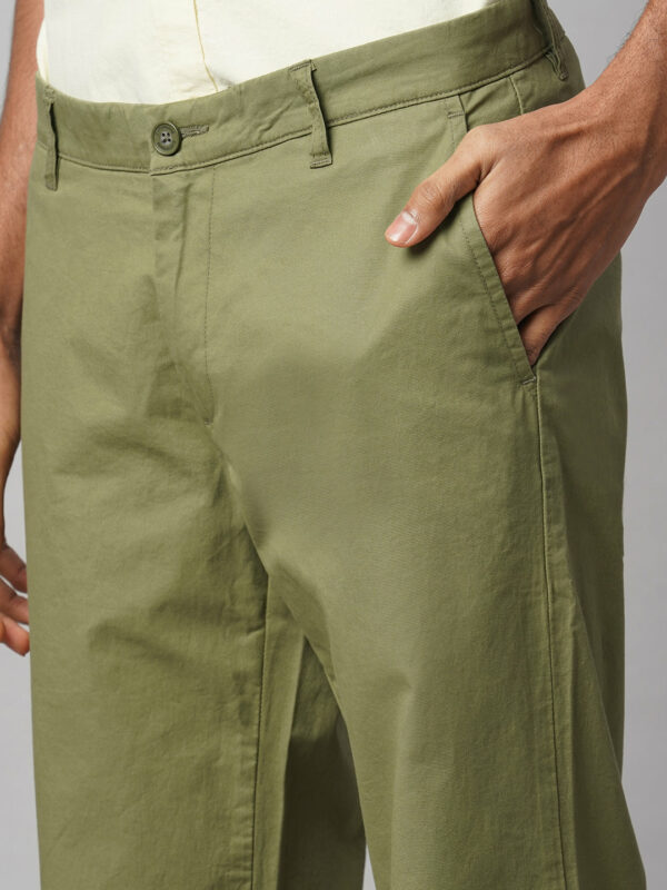 Men's Olive Cotton Lycra Regular Fit Pant