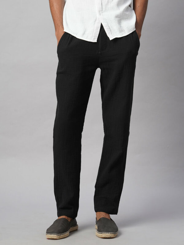 Men's Black 100% Cotton Regular Fit Pant