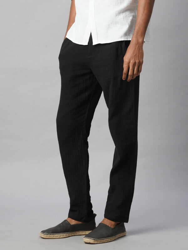 Men's Black 100% Cotton Regular Fit Pant
