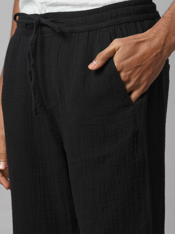 Men's Black 100% Cotton Regular Fit Pant