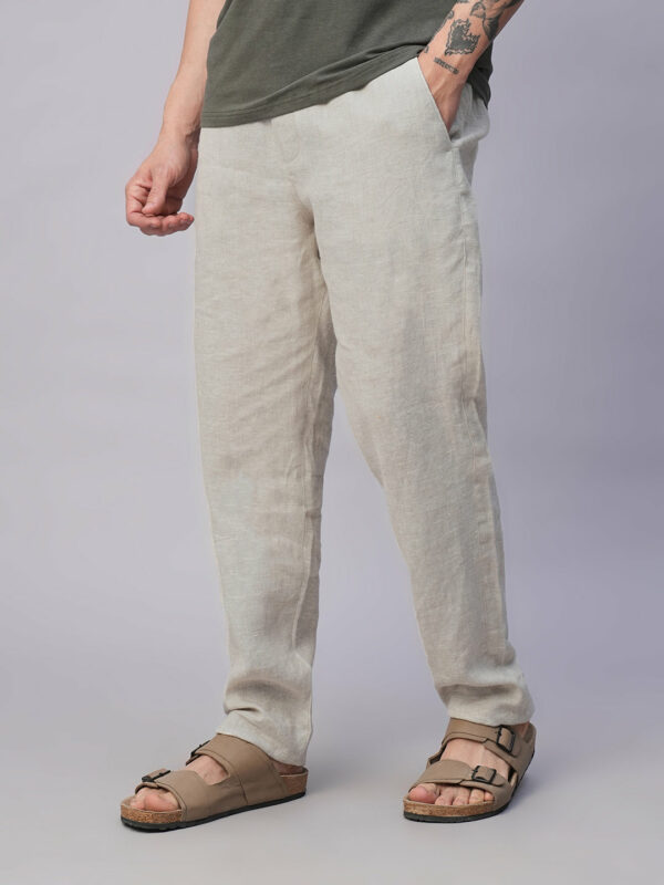 Men's Natural 100% Linen Regular Fit Pant
