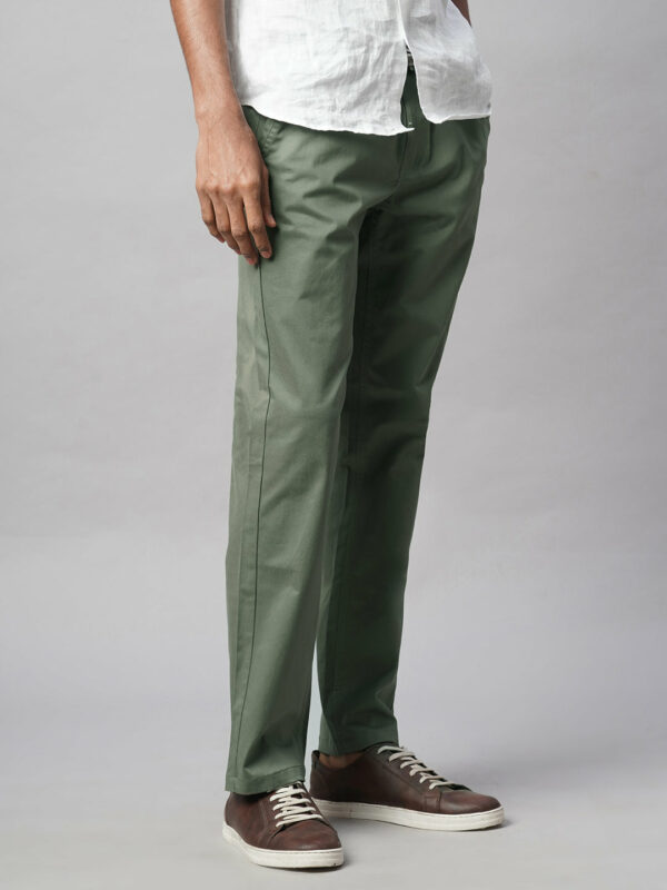 Men's Lt.Olive Cotton Lycra Regular Fit Pant