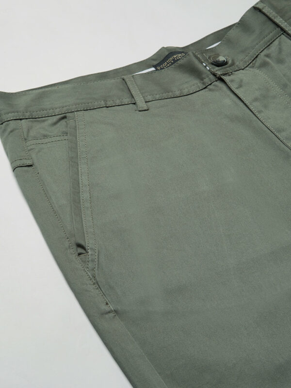 Men's Lt.Olive Cotton Lycra Regular Fit Pant