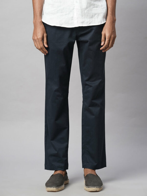 Men's Navy Cotton Lycra Regular Fit Pant