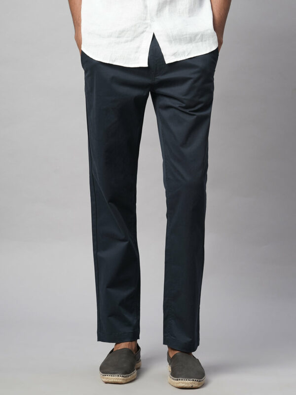 Men's Navy Cotton Lycra Regular Fit Pant