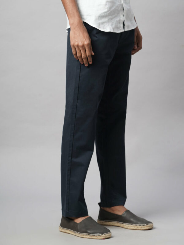Men's Navy Cotton Lycra Regular Fit Pant