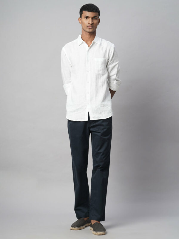Men's Navy Cotton Lycra Regular Fit Pant