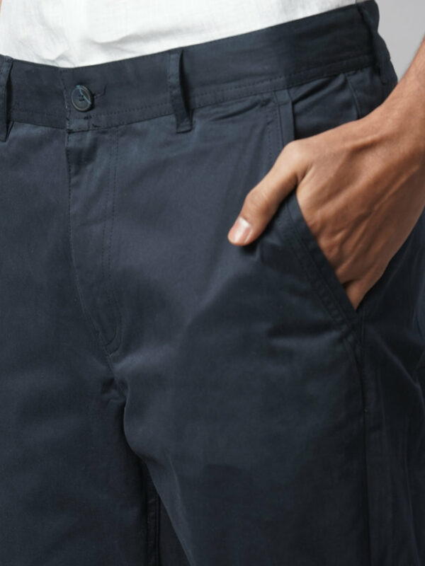 Men's Navy Cotton Lycra Regular Fit Pant
