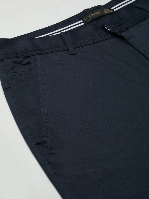 Men's Navy Cotton Lycra Regular Fit Pant