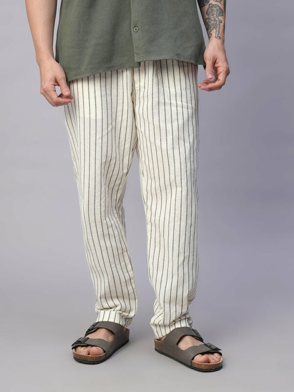Men's Natural/Black 100% Cotton Regular Fit Drawstring Summer Pants