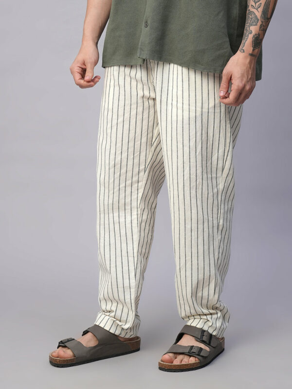 Men's Natural/Black 100% Cotton Regular Fit Drawstring Summer Pants