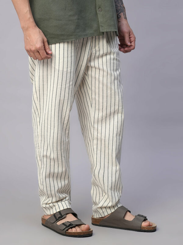 Men's Natural/Black 100% Cotton Regular Fit Drawstring Summer Pants