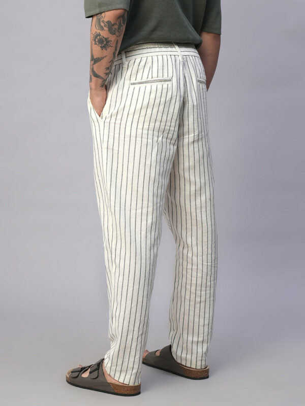 Men's Natural/Black 100% Cotton Regular Fit Drawstring Summer Pants