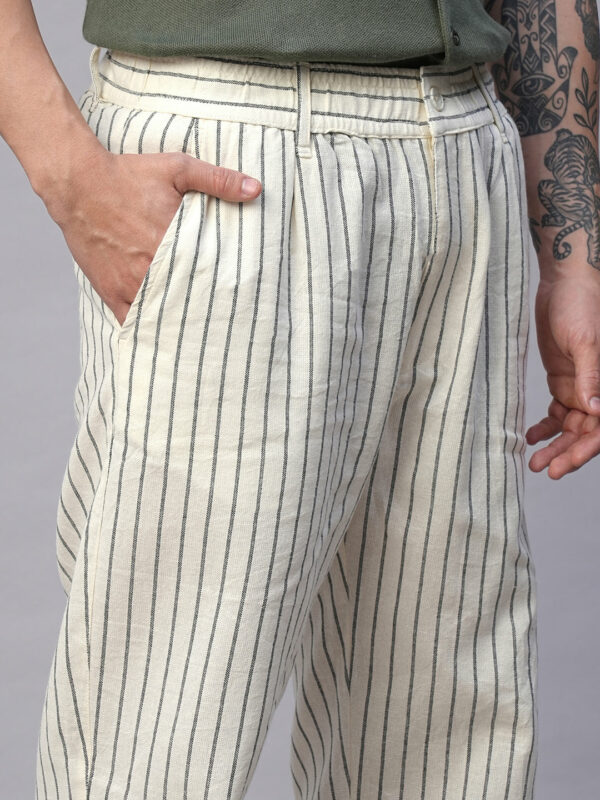 Men's Natural/Black 100% Cotton Regular Fit Drawstring Summer Pants