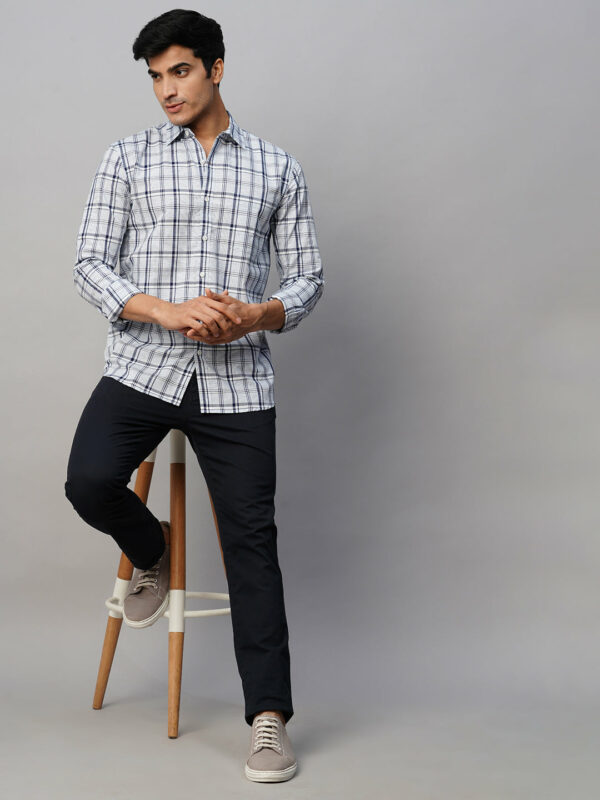 Men's Blue Linen Cotton Lyocell Regular Fit Checked Shirt