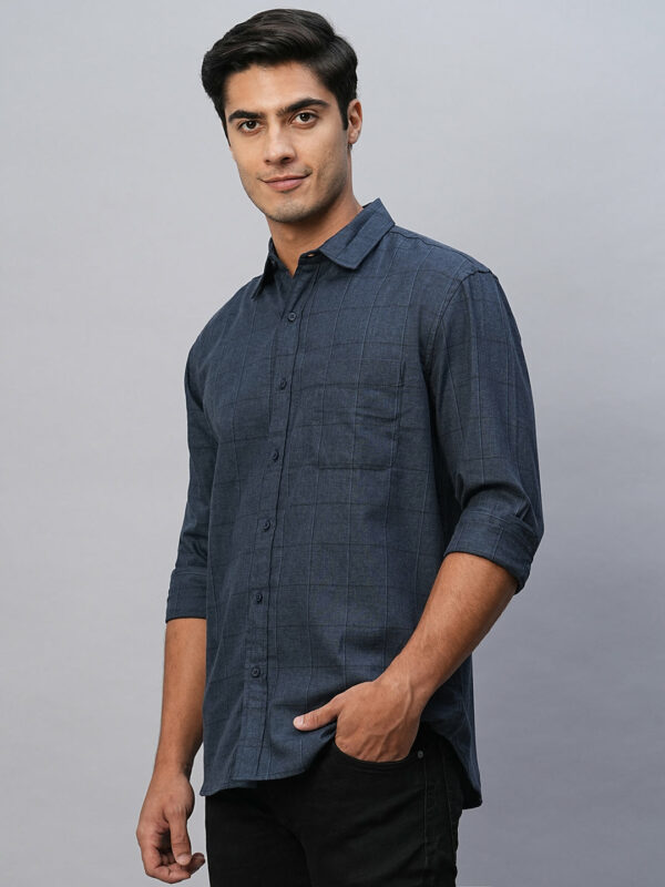 Men's Navy Cotton Regular Fit Checked Shirt
