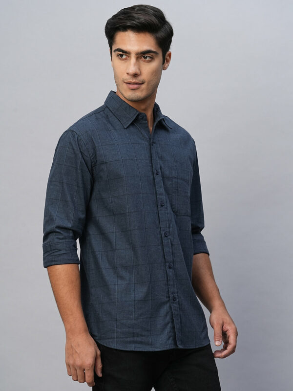 Men's Navy Cotton Regular Fit Checked Shirt