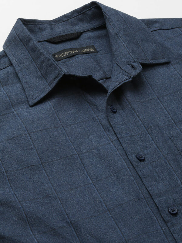Men's Navy Cotton Regular Fit Checked Shirt