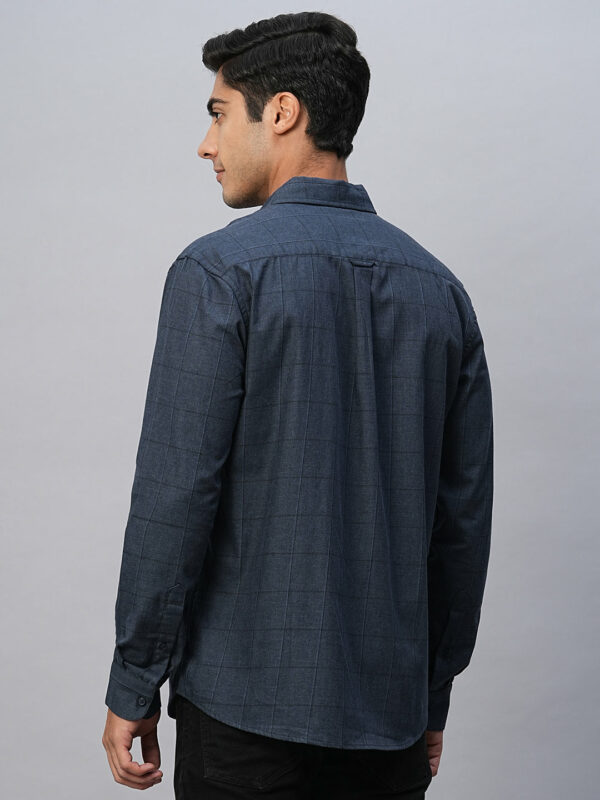 Men's Navy Cotton Regular Fit Checked Shirt