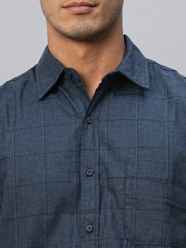 Men's Navy Cotton Regular Fit Checked Shirt