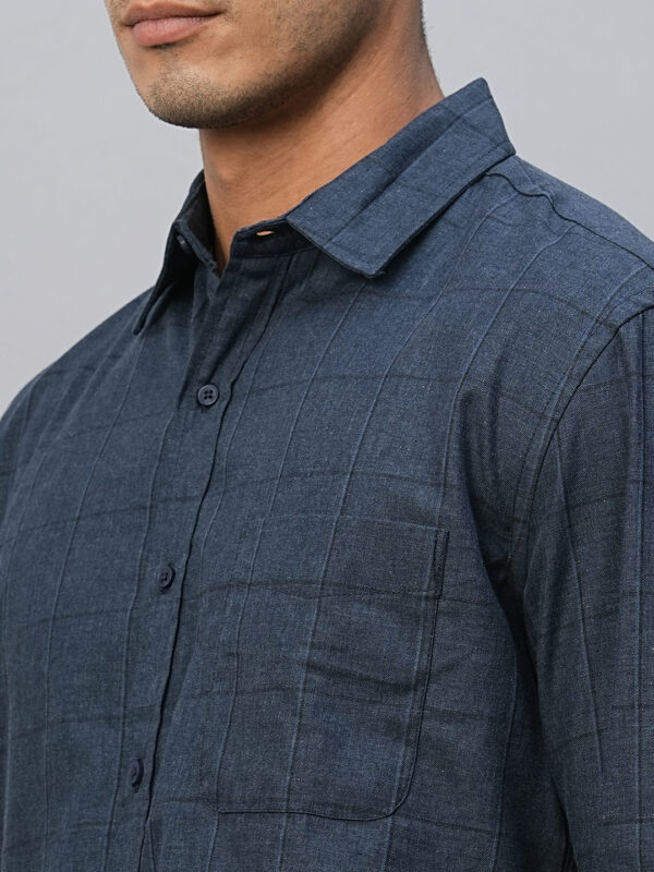 Men's Navy Cotton Regular Fit Checked Shirt