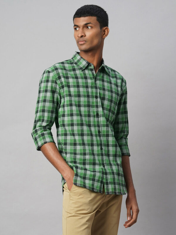 Men's Green Cotton Linen Regular Fit Shirt