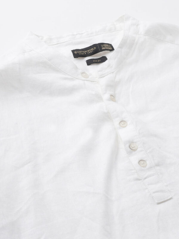 Men's White 100% Linen Slim Fit Kurta Shirt