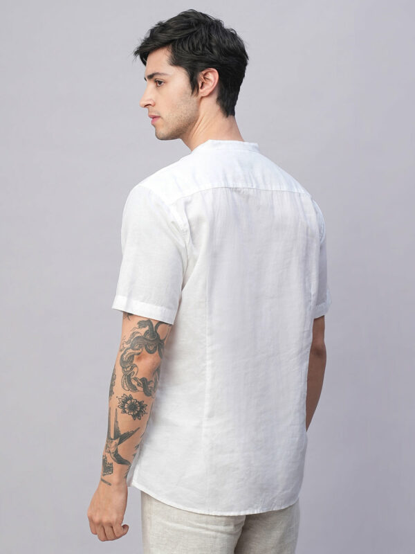 Men's White Linen Cotton Slim Fit Band Collar Kurta Shirt