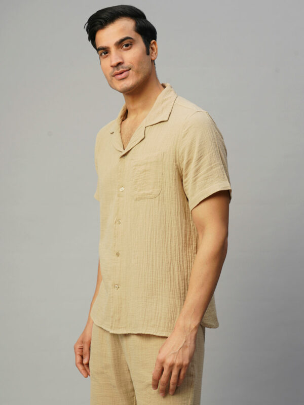 Men's Khaki Cotton Loose Fit Shirt