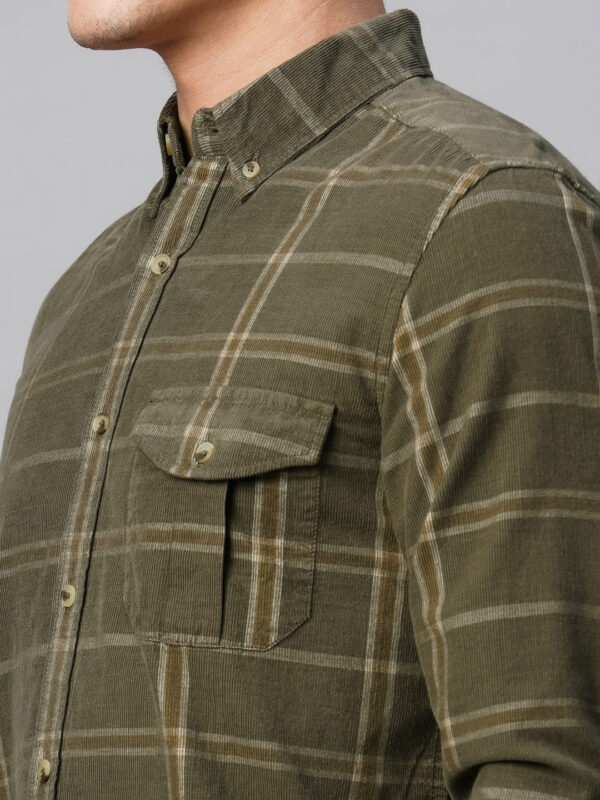 Men's Corduroy Green 100% Cotton Regular Fit Checked Shirt