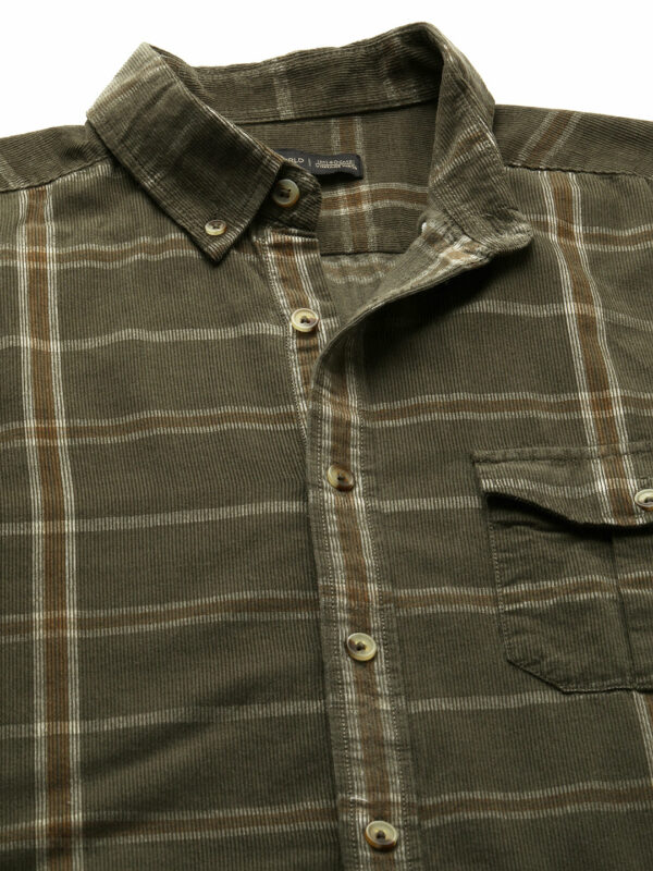 Men's Corduroy Green 100% Cotton Regular Fit Checked Shirt