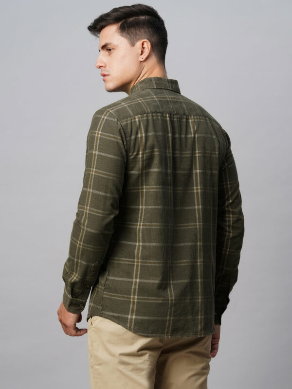 Men's Corduroy Green 100% Cotton Regular Fit Checked Shirt