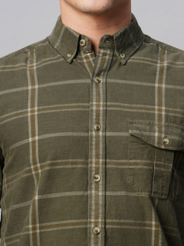 Men's Corduroy Green 100% Cotton Regular Fit Checked Shirt
