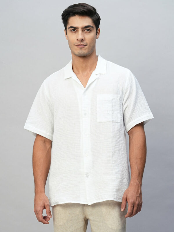 Men's White Cotton Regular Fit Shirt