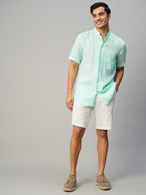 Men's White 100% Linen Regular Fit Shirt